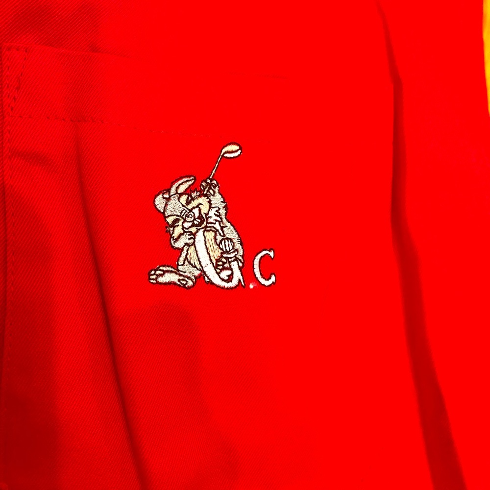 Adorable Green Clubs red golf skort with embroidered bunny.  US Size S-M